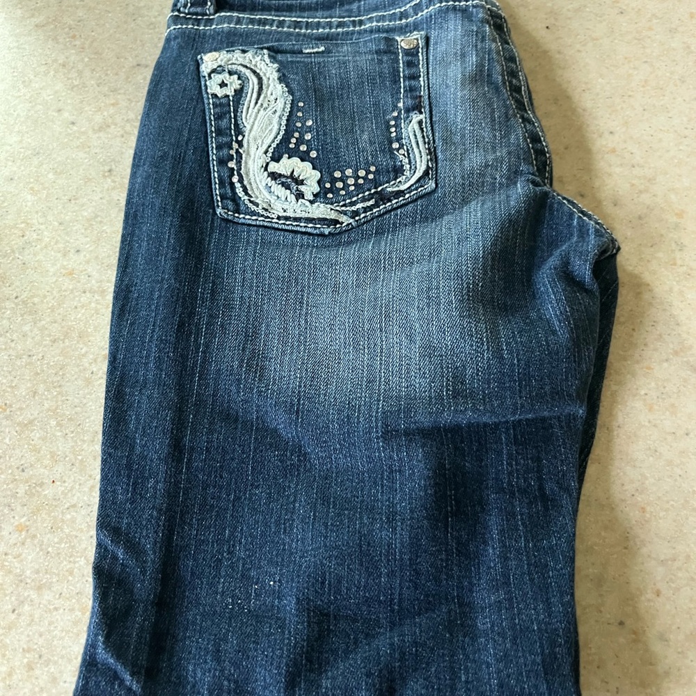 Blue Boot Cut Jeans with Elaborate Stitched Design